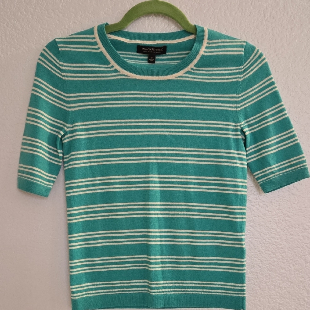 Banana Republic Teal Striped Knit Top
